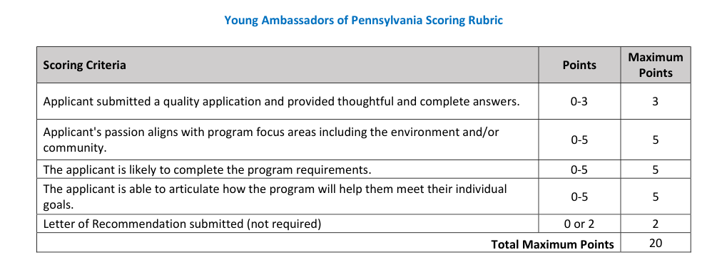 Young Ambassadors 24-25 application scoring rubric