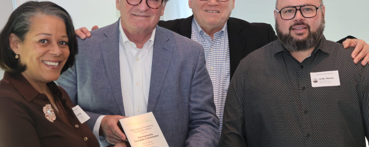 With the Keep America Beautiful 2025 State Agency Partnership Award are Phoebe Wetzel, KPB Board Chair, TPC Commissioner Chair Michael Carroll, Commissioner Doug Farnham, Andy Warntz, KPB Vice Chair