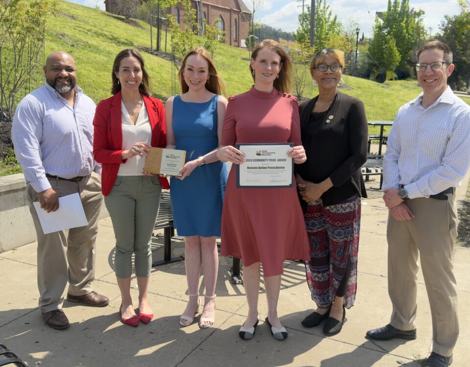 Humane Action Pennsylvania (HAP) Recognized with Keep Pennsylvania Beautiful Community Pride Award. HAP were nominated by PA Rep. Abigail Salisbury. The award was presented with remarks by Delia Lennon-Winstead, Braddock Mayor and Louis Ransom Jr., Braddock Borough Manager.